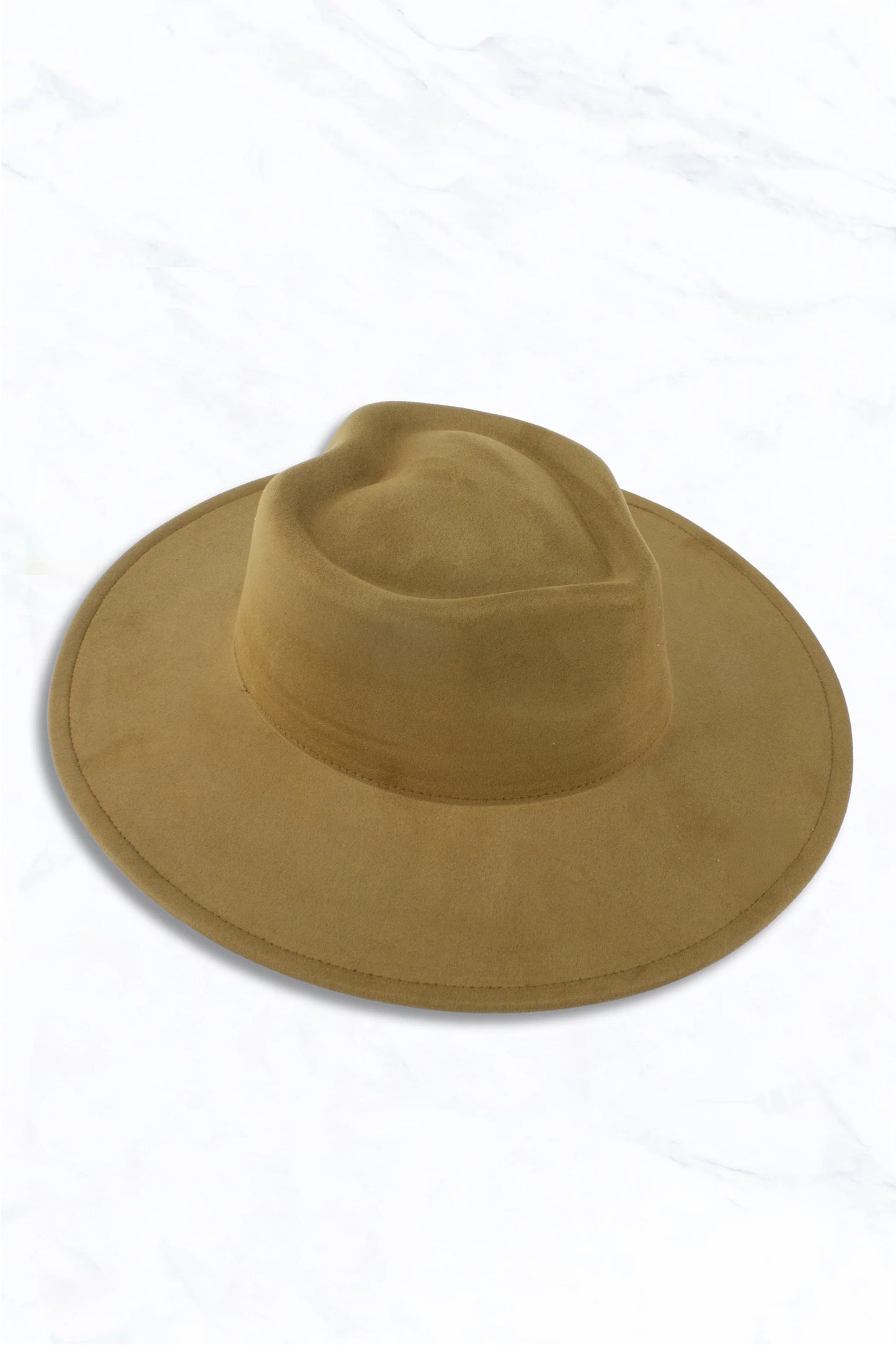 Khaki Wide Brim Hat with Heart Pinched Crown