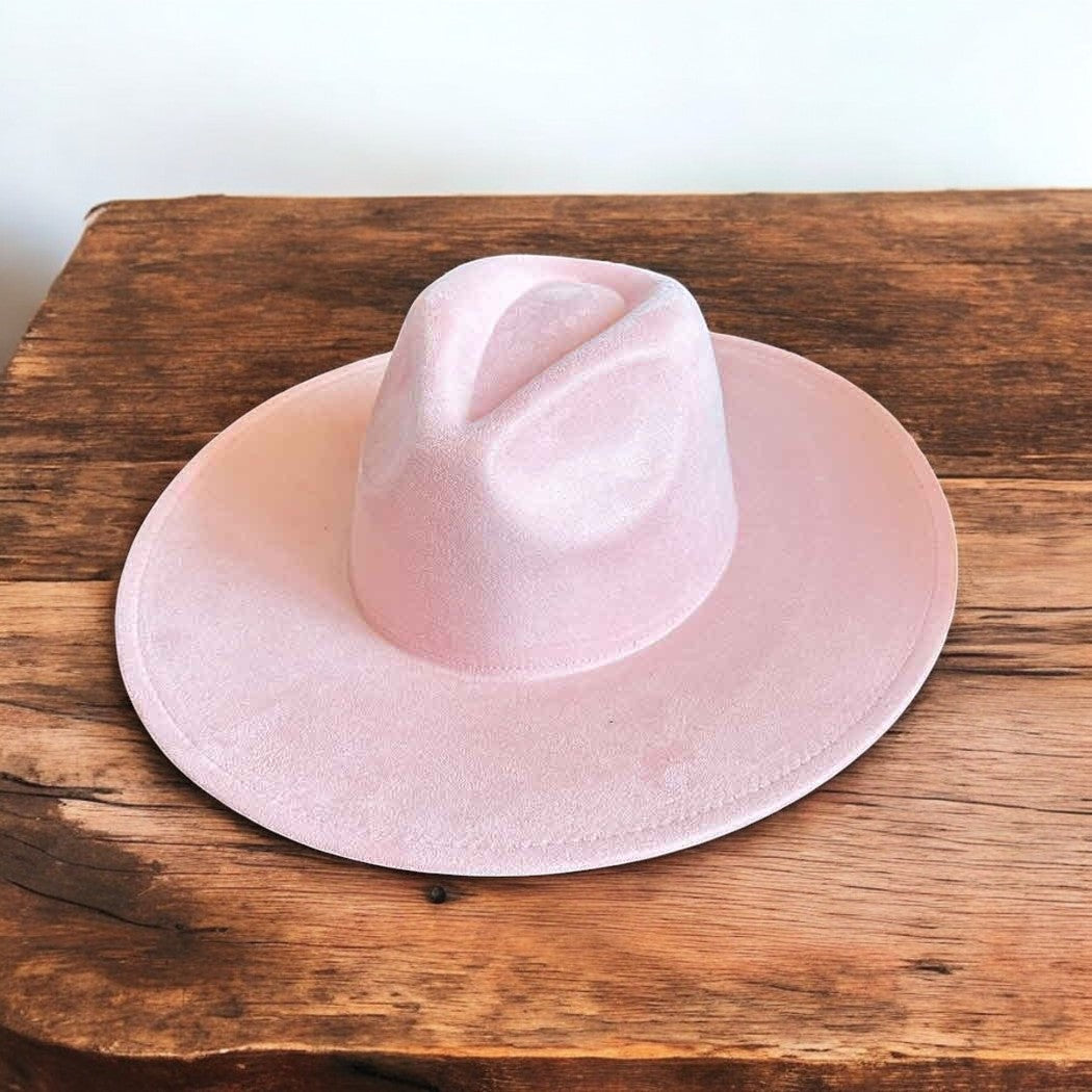 Pink Suede Wide Brim Hat