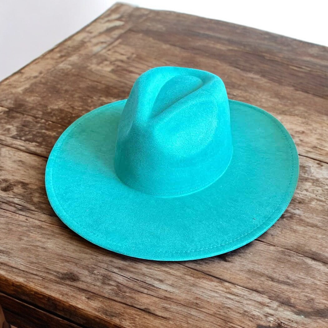 Teal Suede Wide Brim Hat