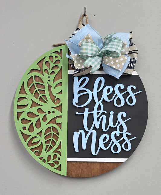 Bless This Mess wood Round door hanger