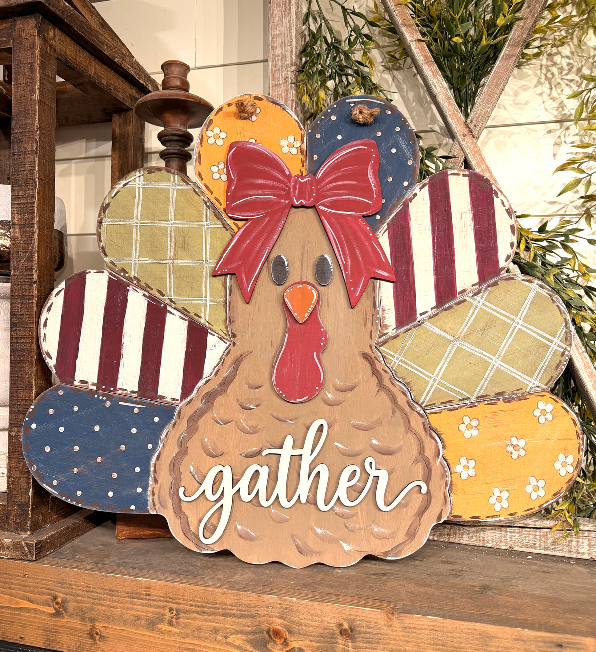Gather Turkey Thanksgiving Door Hanger Sign CC021