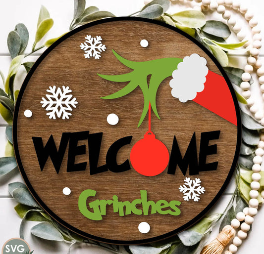 Letrero de bienvenida con personaje navideño