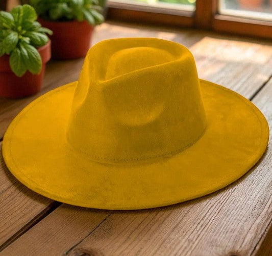 Mustard Suede Wide Brim Hat