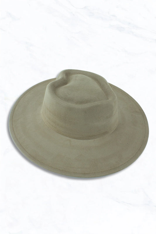Taupe Wide Brim Hat with Heart Pinched Crown