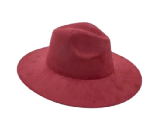 Wine Suede Wide Brim Hat